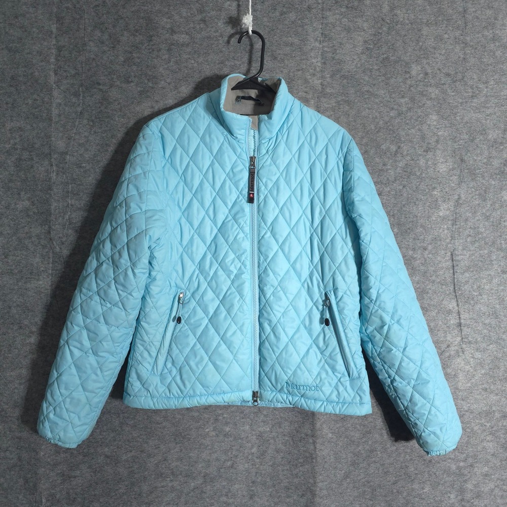 Marmot Quilted Insulated Jacket Womens Medium Light Blue Full Zip Pockets Warm
